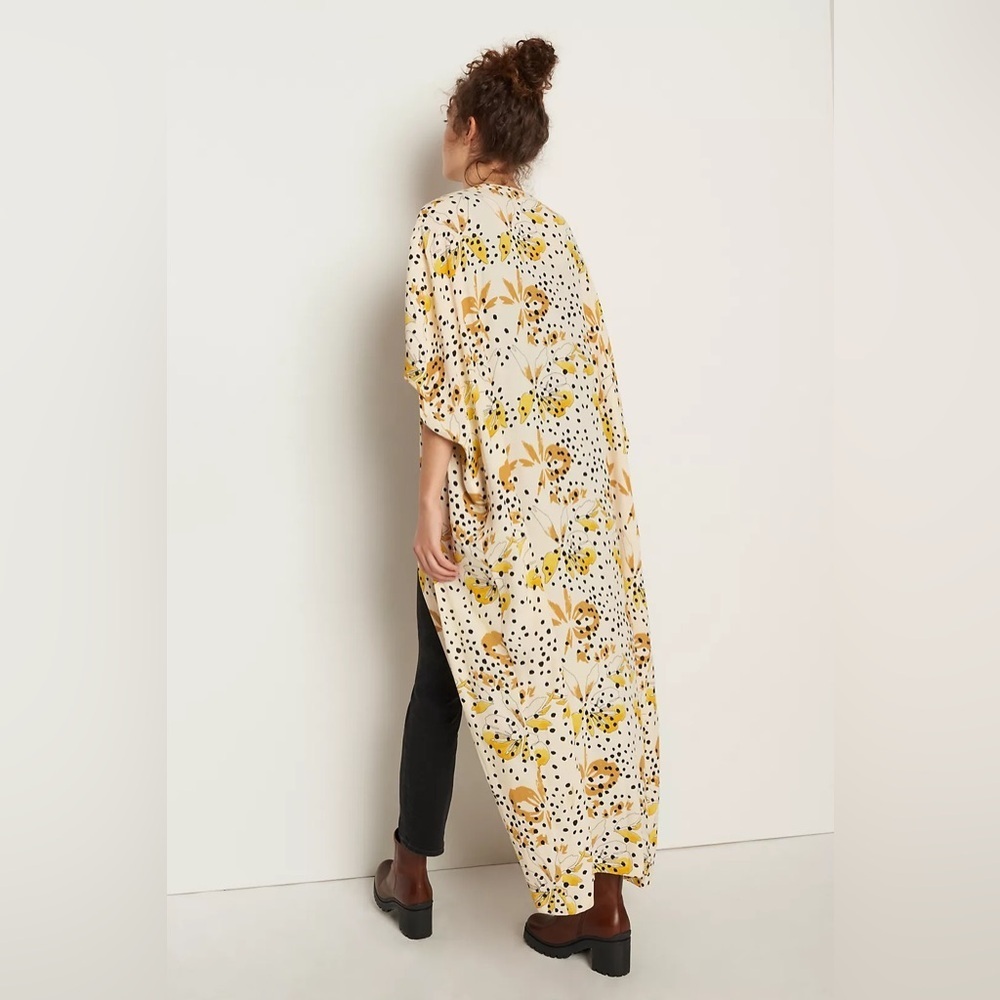 Anthropologie x Bel Kazan Yellow Handprinted Floral Sadie Duster Kimono NWOT - Picture 7 of 10